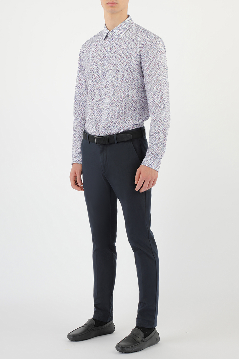 Button Down Flower Print Shirt in Blue and White